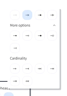 The Arrowheads picker open in the properties panel showing all 13 head styles laid out as icons