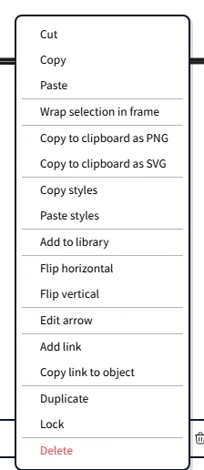 Right-click context menu on a selected arrow showing arrowhead style choices