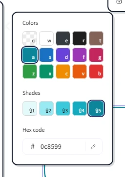 The base palette grid in the color picker with one blue base color selected, showing its row of light-to-dark shades expanded directly underneath