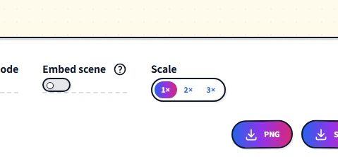 The PNG export with the Embed scene checkbox highlighted and a tooltip explaining the round-trip behaviour