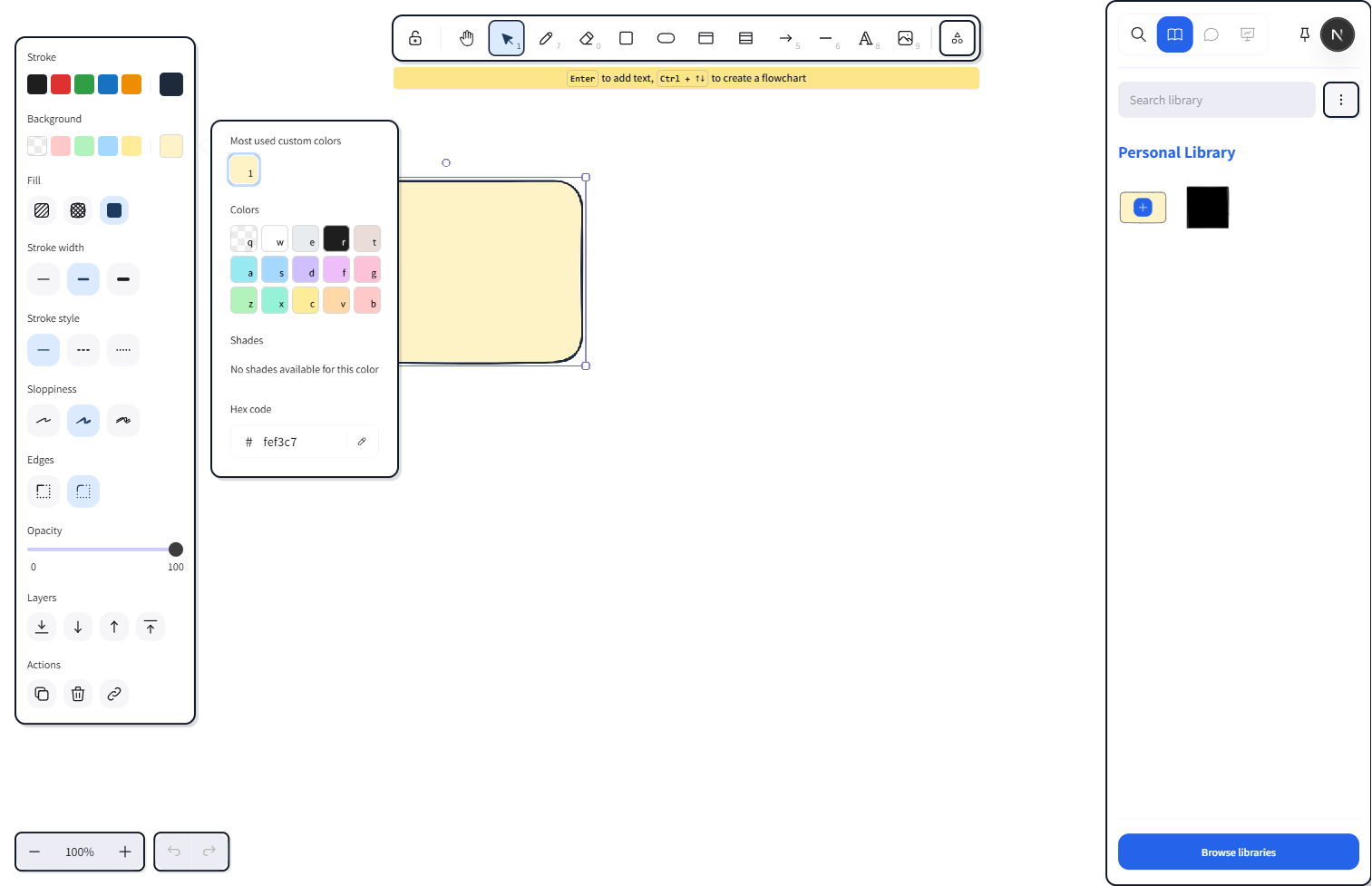 The color picker open on the Background swatch with Transparent highlighted, the palette grid below, and a Hex code input at the bottom