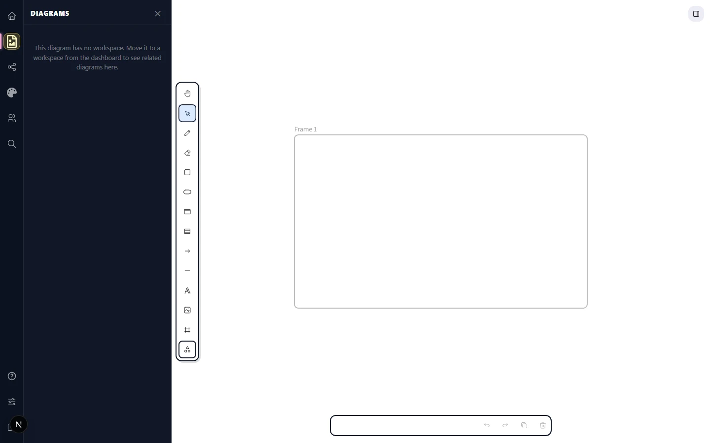 A freshly drawn frame on the canvas with a name field labelled Frame 1 in the top-left corner