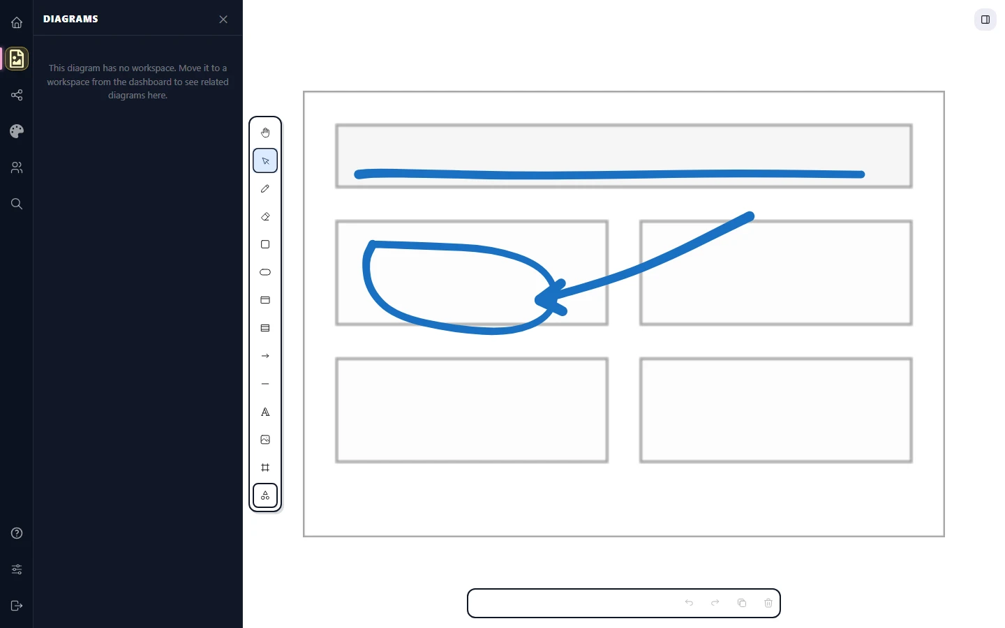 An image of a wireframe locked at 40% opacity with freehand strokes drawn on top tracing the layout