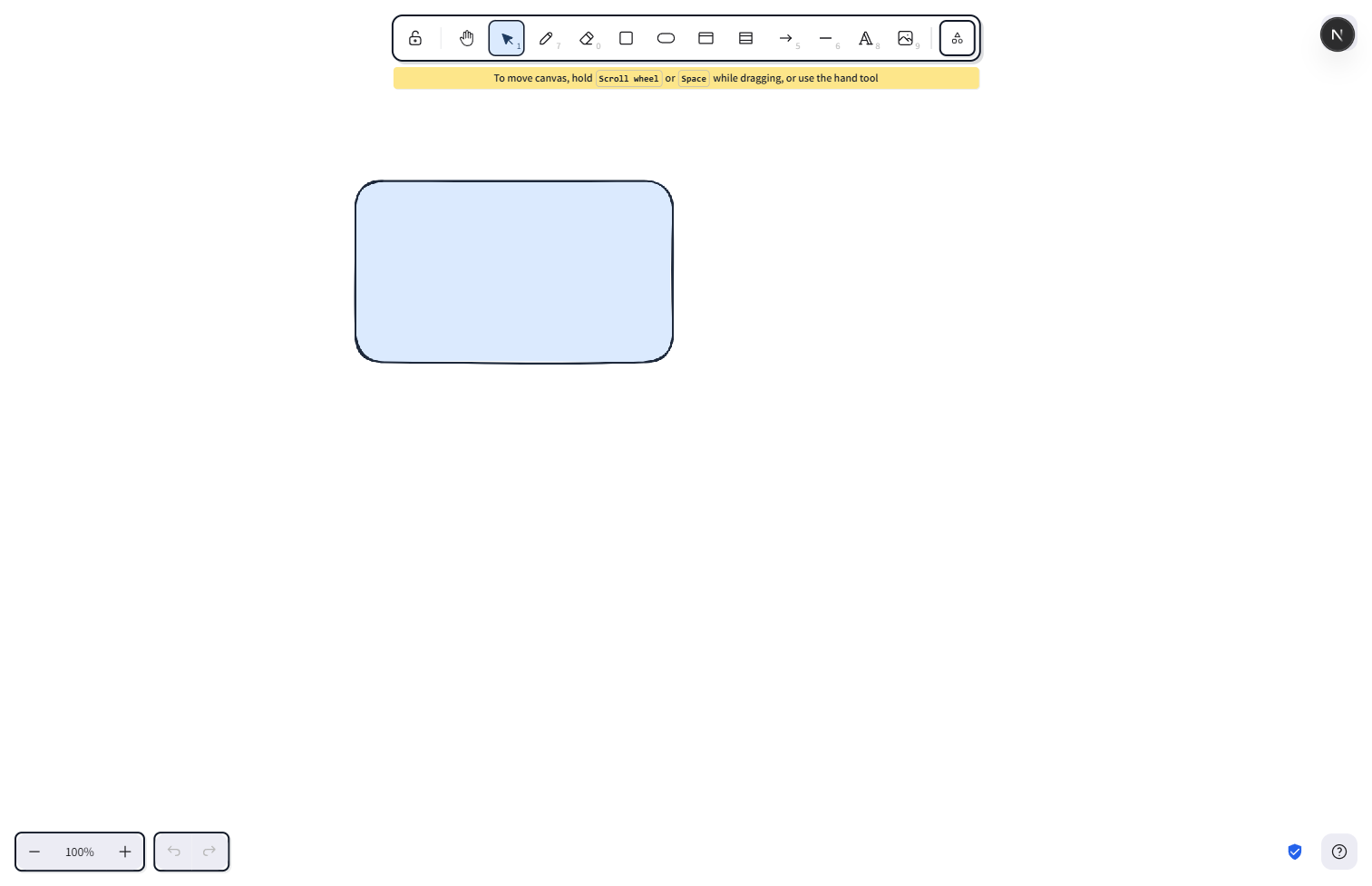 A locked rectangle drawn with a dashed grey selection outline (instead of the usual solid blue), with the cursor passing through it without selecting