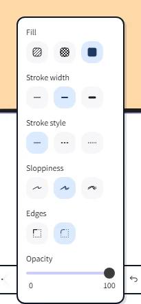 The Edges segmented control in the properties panel with Round selected, applied to a rectangle