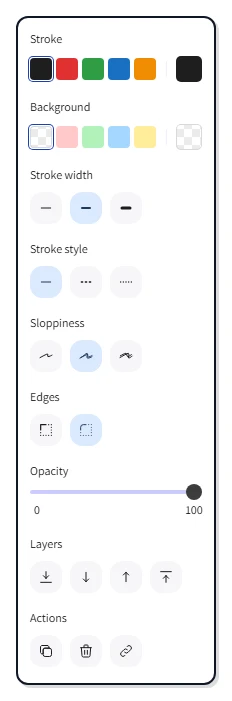 The Stroke width and Stroke style segmented controls in the properties panel, with three buttons each showing the pictographic icons for the available options